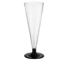 Фужер для шампанского пластиковый одноразовый Конус 150-180 мл с черной ножкой, прозрачный (6 шт./упак)